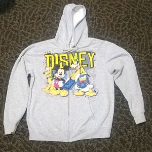 Disney Mickey Mouse & Friends Donald Pluto Gray Hooded Full Zip Sweatshirt Med